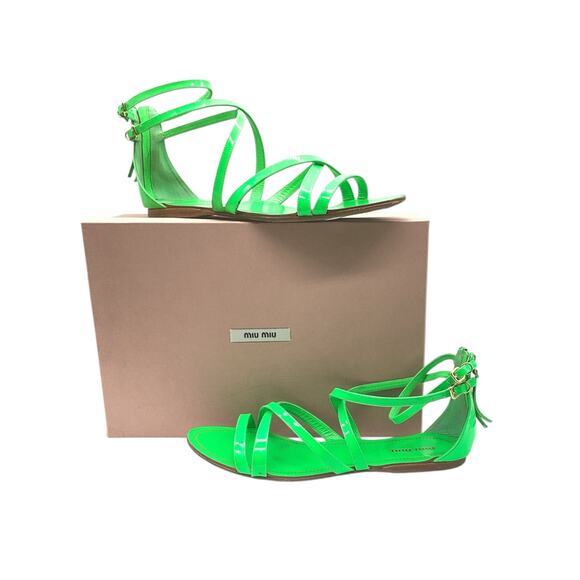 Miu Miu Strappy Sandals Women’s Size 8.5 Vernice Fluo in Neon Green - Picture 6 of 6